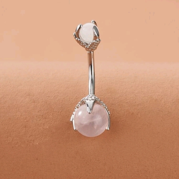 Gemstone Decor Belly Ring, Sterling Silver,  - Picture 3 of 3